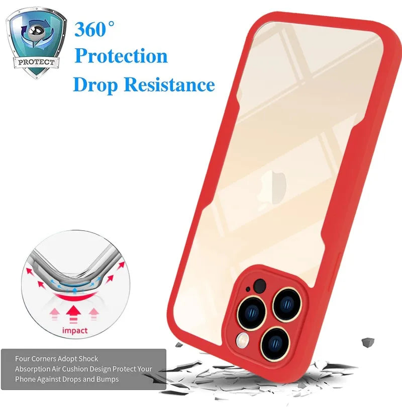 360 Full Protection Transparent Phone Case For iPhone 14 Plus 13 12 11 15 Pro XS Max X Soft Front Film+Rear Hard PC Bumper Cover