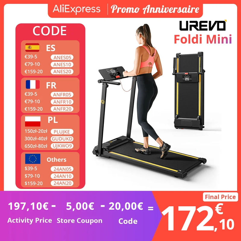 UREVO Folding Treadmill, 2.25HP Treadmills for Home with 12 HIIT Modes, Compact Mini Treadmill for Home Office, LCD Display