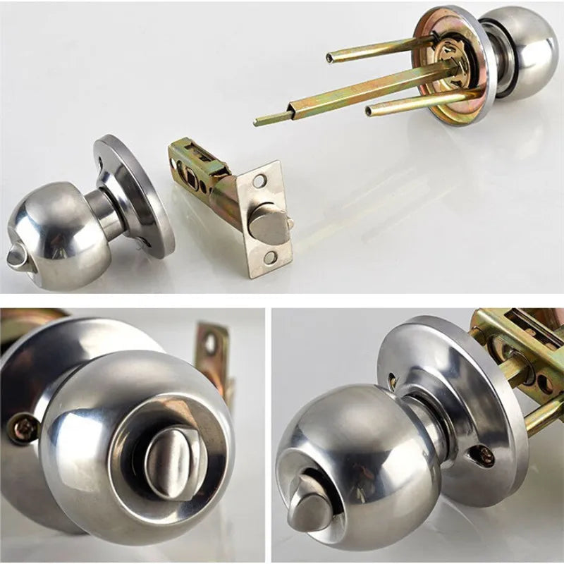 Round Ball Privacy Door Knob Set Bathroom Handle Lock With Key For Home Door Lock Hardware Supplies