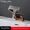 TOLM Brass Black Gold Basin Faucet Bathroom Sink Faucets Hot Cold Water Mixer Crane Deck Mounted Single Handle Hole Bath Kitchen