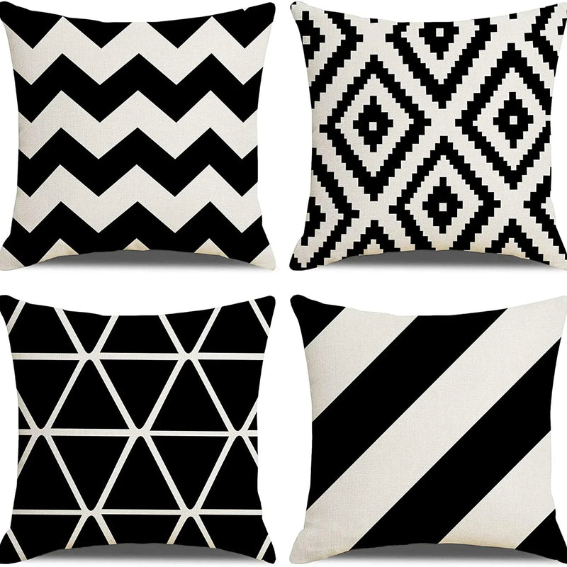 Black Geometric Linen Cushion Cover, Home Decor, Living Room Sofa Pillow Cover Decor, Suitable for Bedroom Car 40x40 60x60 50x50