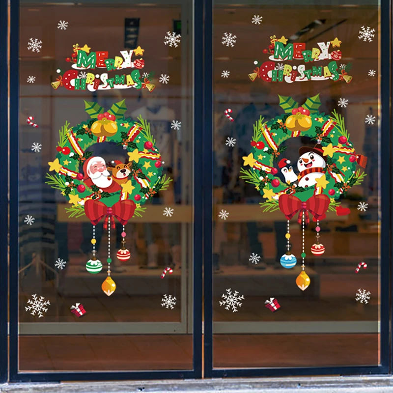 2025 New year Merry Christmas wall Window Stickers Elk Santa Claus Window Clings Decal Christmas Decoration For Home Navidad