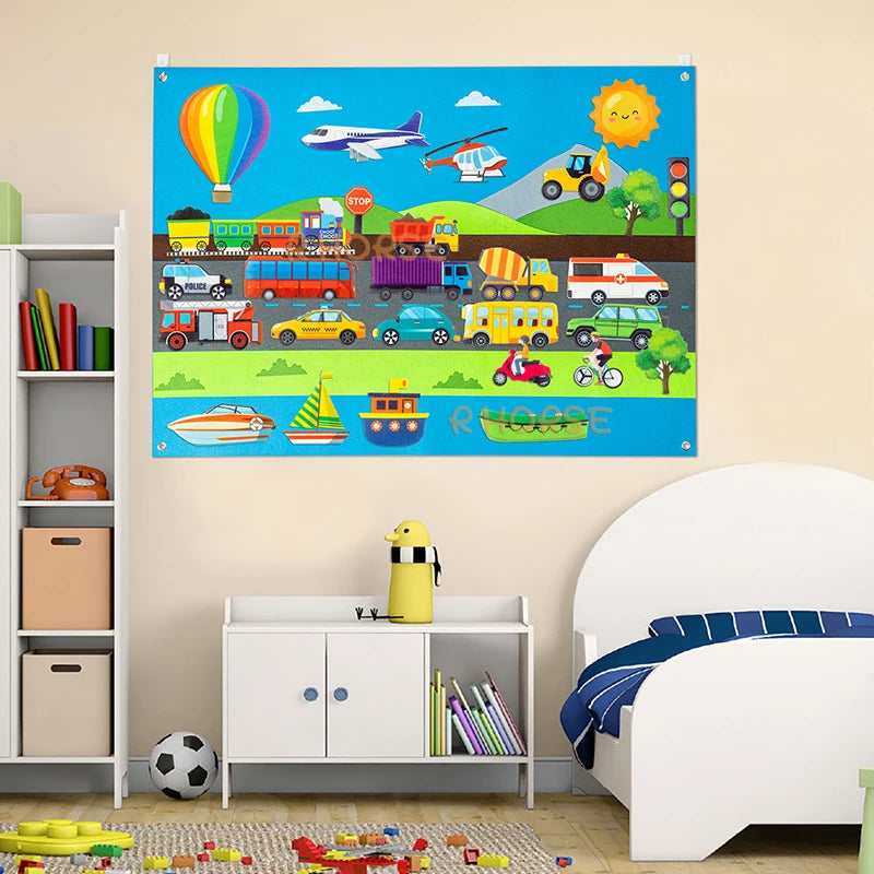 35Pcs Vehicle Felt Story Board Set Transportation Interactive Game Preschool Education Storytelling Montessori Toys for Kids