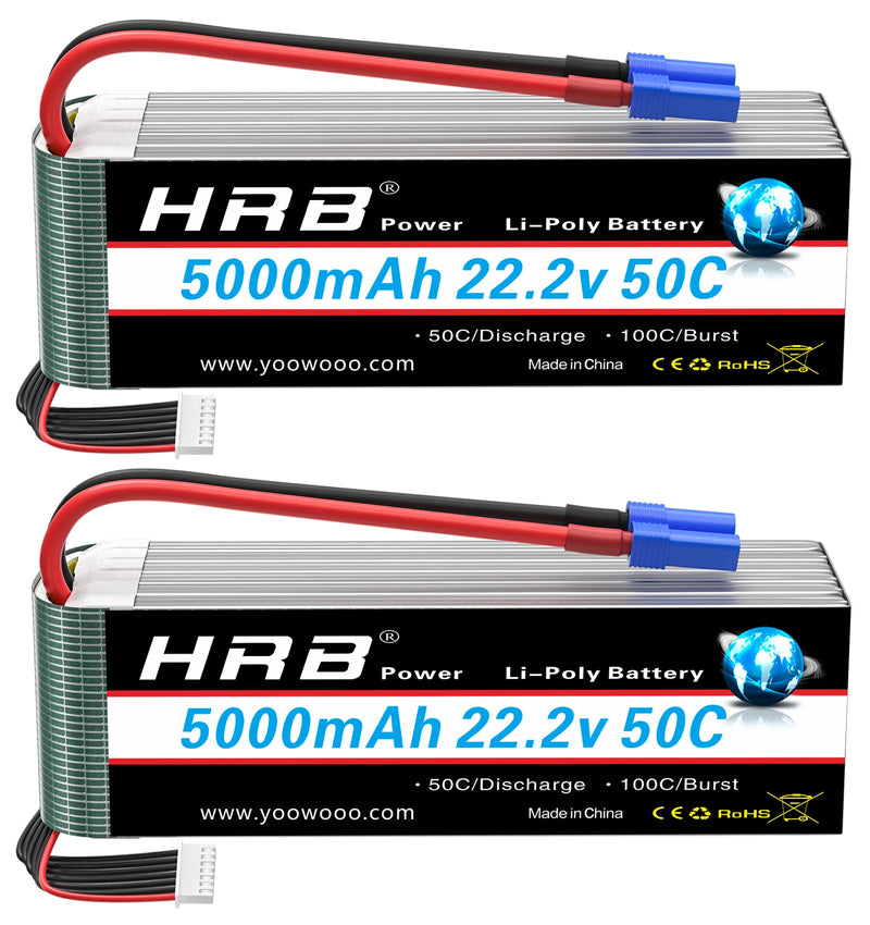1/2PCS HRB 22.2V 5000mah Lipo Battery 6S Lipo Drone Battery 50C XT90 EC5 Connector for RC Quadcopter Helicopter RC Car Monster