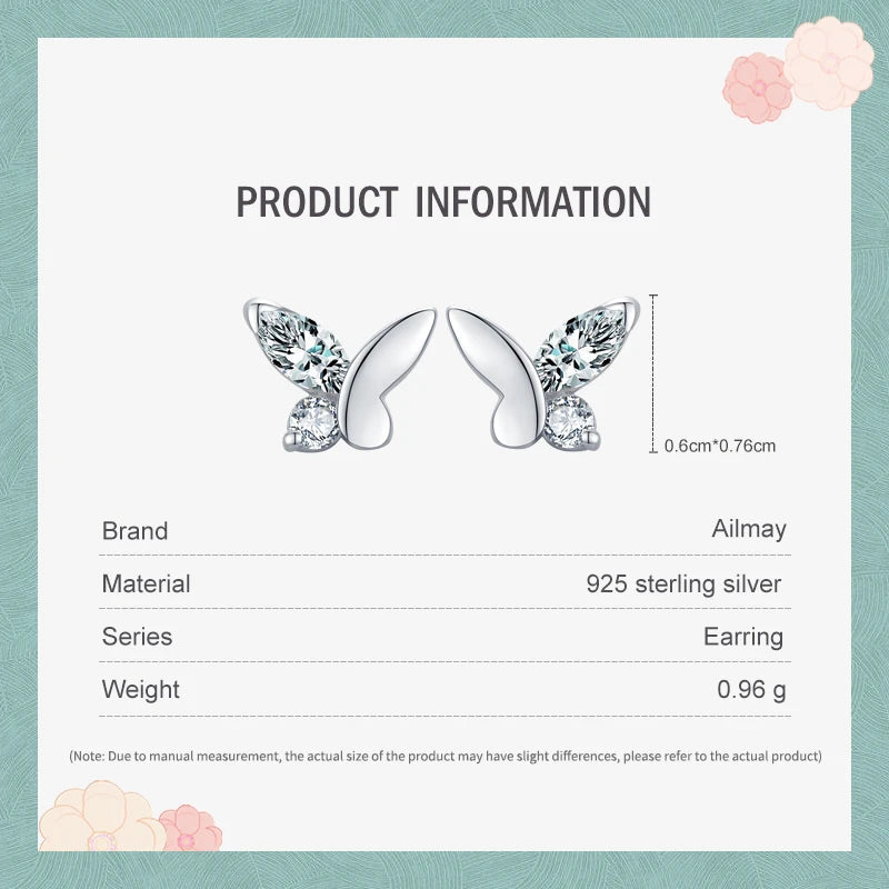 Ailmay Real 925 Sterling Silver Cute Butterfly Stud Earrings Exquisite Stackable Star Stud Earrings for Women Fashion Jewelry Va