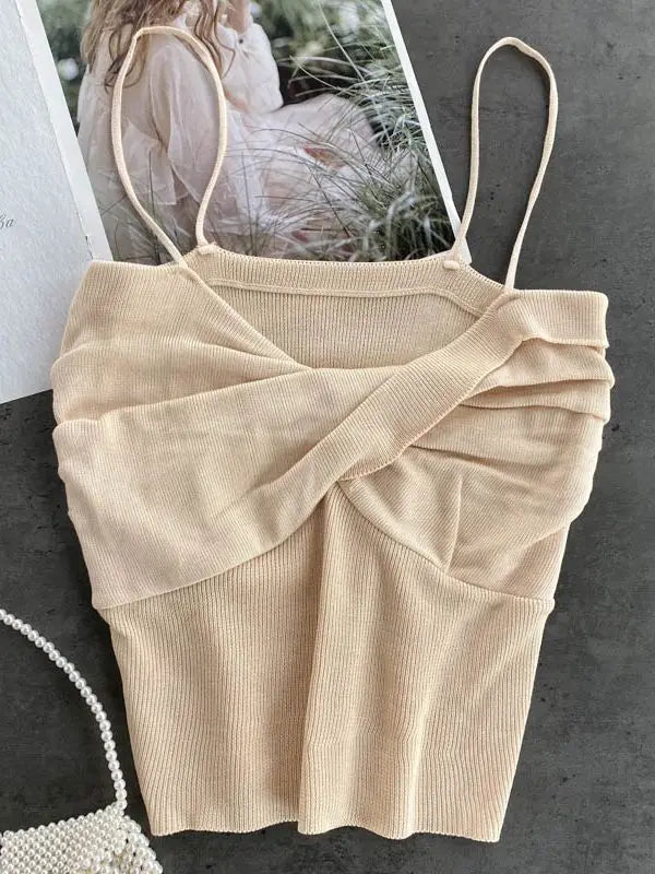 Heliar Women Pleated Strapy Camisoles Female Slim Crop Tops Knitted Sexy Tops For Women Cloth 2024 Summer