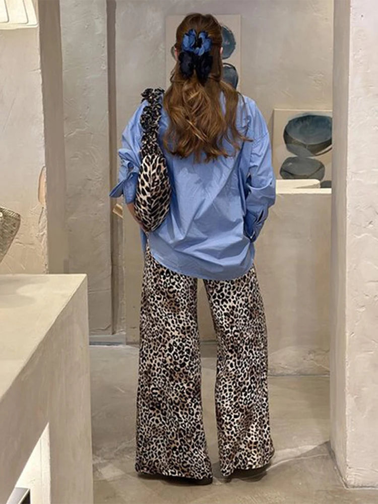 Leopard Print Trousers Women Casual Loose High Wasit Drawstring Pants Female 2024 Spring Summer Vintage Soft Fashion Pants Lady