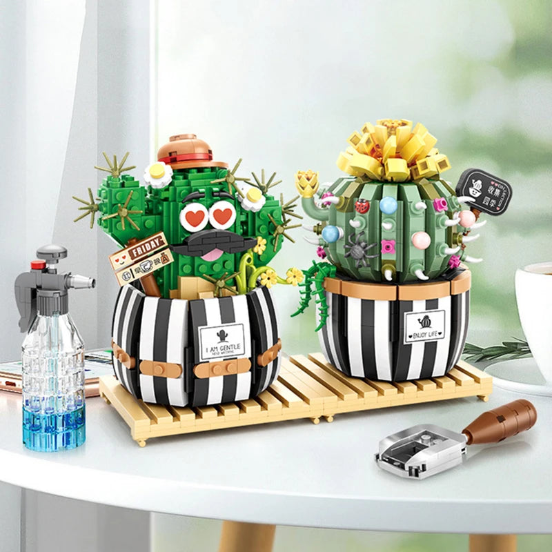 LOZ Lizhi Fomantic Cactus Desk Potted Assembly Small Particle，Mini Flowers Green Plant Decoration Toys，DIY Kid Gift For Adult