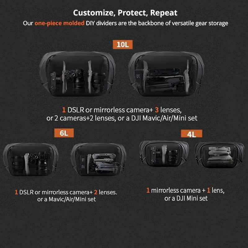 PGYTECH OneGo Solo V2 Camera Shoulder Bag 4L 6L 10L Crossbody Camera Sling Bag Outdoor Travel Bag For Sony /Canon/ Nikon