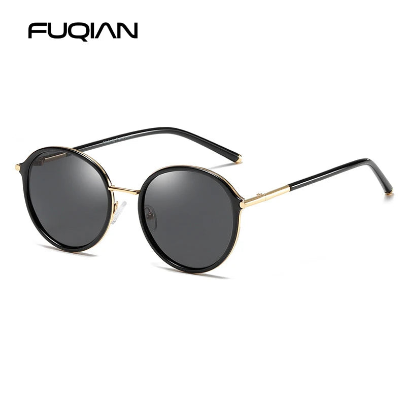 New Luxury Round Women Polarized Sunglasses Brand Design Metal Frame Ladies Sun Glasses Classic Black Shades Eyewear UV400