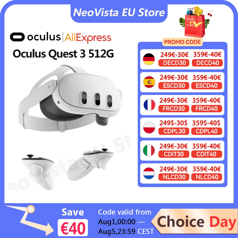 Oculus Quest 3 512G VR All-IN-ONE Headset With Integrated Head VR headset Motion Sensing Game Console Smart Glasses Quest 3