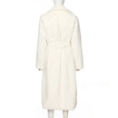 Solid Color Faux Fur Coat Women Long White Fluffy Warm d Coat Hood Lapel Sashes Loose Korean Fashion 2021 Outerwear