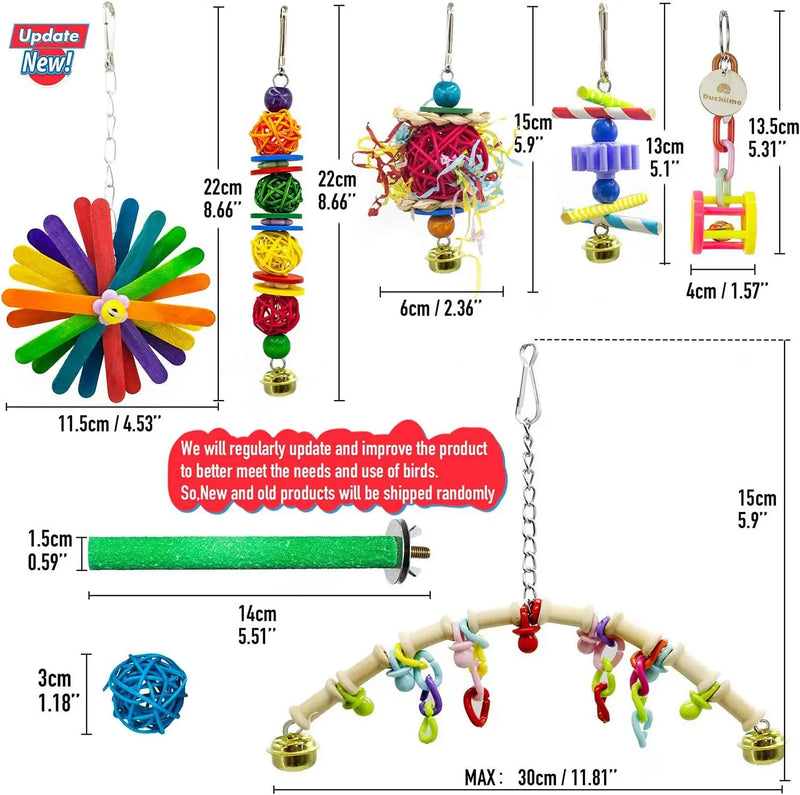 15Pcs Bird Cage Toys for Parrots Wood Birds Swing Reliable Chewable Bite Bridge Wooden Beads Shape Parrot Toy Bird Toys