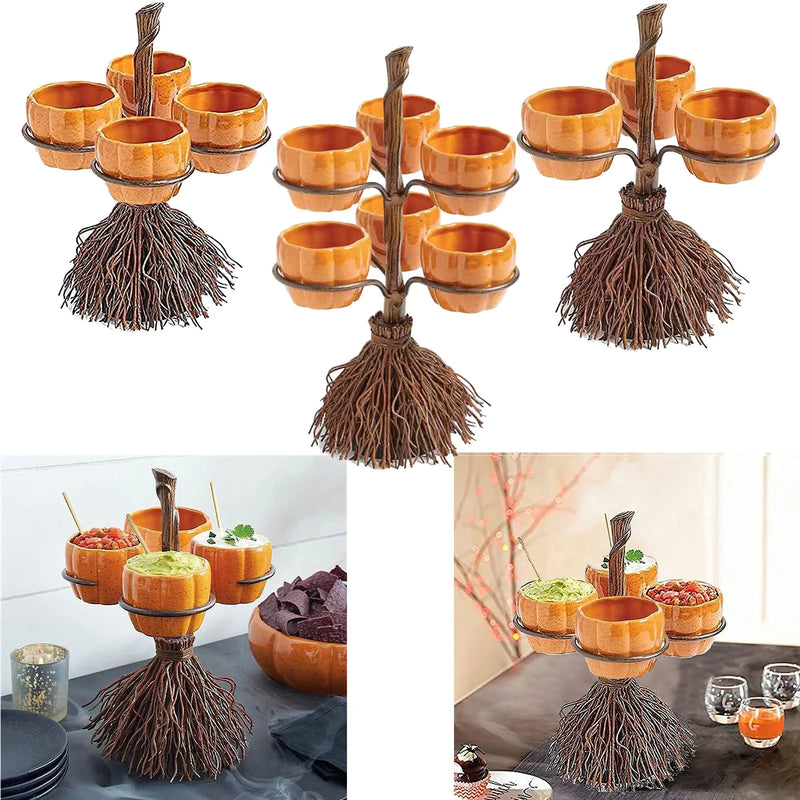 Halloween Pumpkin Snack Plates Rack Witch Bowl Cake Stand Dessert Fruit Dishes Party Buffet Display Tray Desktop Decoration