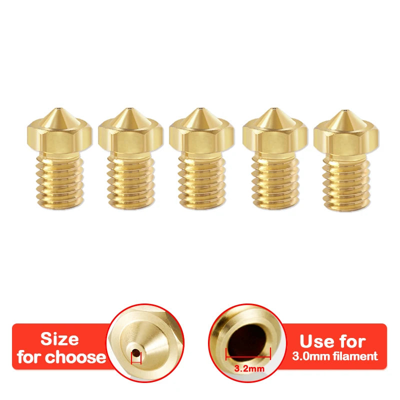 5/10pcs V6 M6 Threaded Nozzle All Metal 0.2/0.3/0.4/0.5/0.6mm for 1.75 Filament E-3-D V5 Anycubic i3 Mega Kobra Hotend Extruder