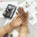 Retro Spring Summer Women Short Tulle Gloves White Black Wedding Gloves Stretchy Lace Full Finger Mittens Mesh Translucent Glove