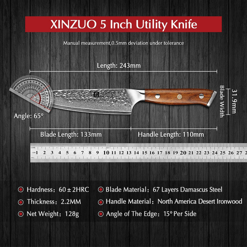 XINZUO 5&quot; Utility Knife 67 Layers VG10 Damascus Stainless Steel Japan Chef Knife Kitchen Cook Knives Best Quality