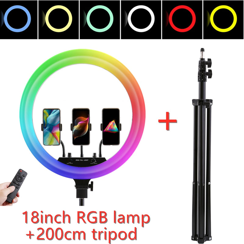 14 18inch Photo Studio lighting LED RGB Ring Light Photography Large Lamp With Tripod Stand for Video Makeup TikTok Youtube Vlog