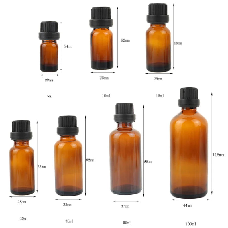 22pcs 5ml/10ml/15ml/20ml/30ml/50ml/100ml Glass Dropper Bottles Amber Essential Oil Liquid Aromath Pipette Vials Containers Brown