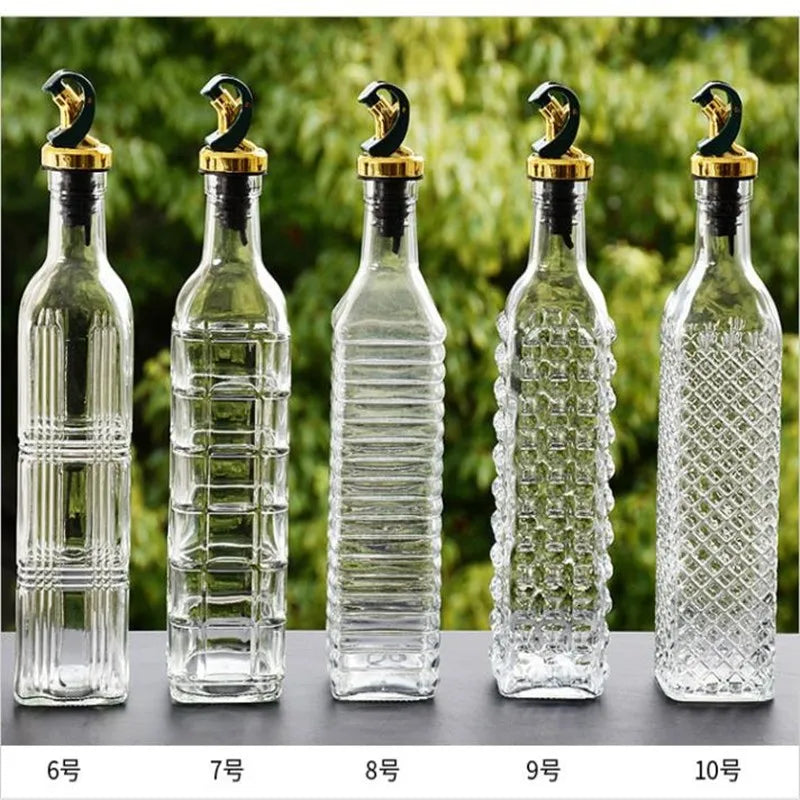 Transparent Glass Olive Oil Bottle, Leakproof, Kitchen Seasoning, Soy Sauce, Vinegar Press Type, Cruet Barbecue Bottle, 500ml