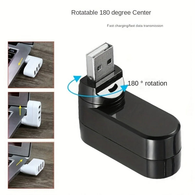 180° Degree Rotation Potable Converter Mini 3 Port 2.0 USB Hub High Speed Rotate Splitter Adapter For Laptop Notebook