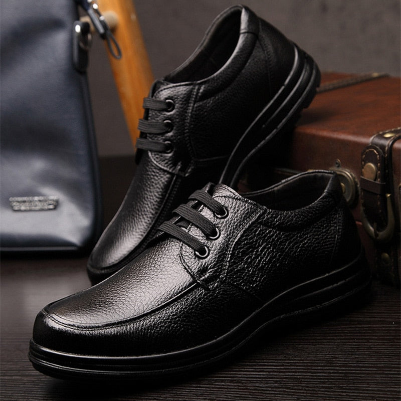 New High Quality Genuine Leather Shoes Men Flats Fashion Men's Casual Shoes Brand Man Soft Comfortable Lace up Black ZH740