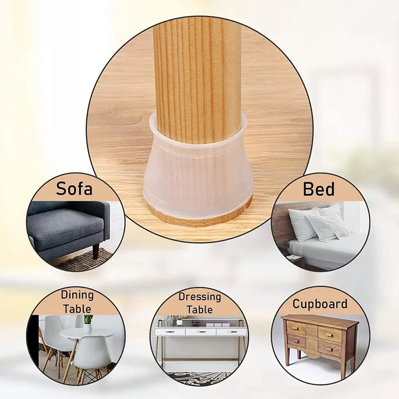 Upgraded 8/16pcs Furniture Silicone Protection Cover with Felt Pads Chair Legs Floor Protectors Caps Anti-Slip Table Feet Covers