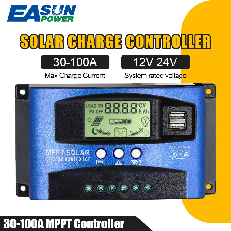 Solar Charge Controller MPPT 100A 60A 50A 40A 30A Dual USB LCD Display 12V 24V Solar Cell Auto Panel Charger Regulator with Load