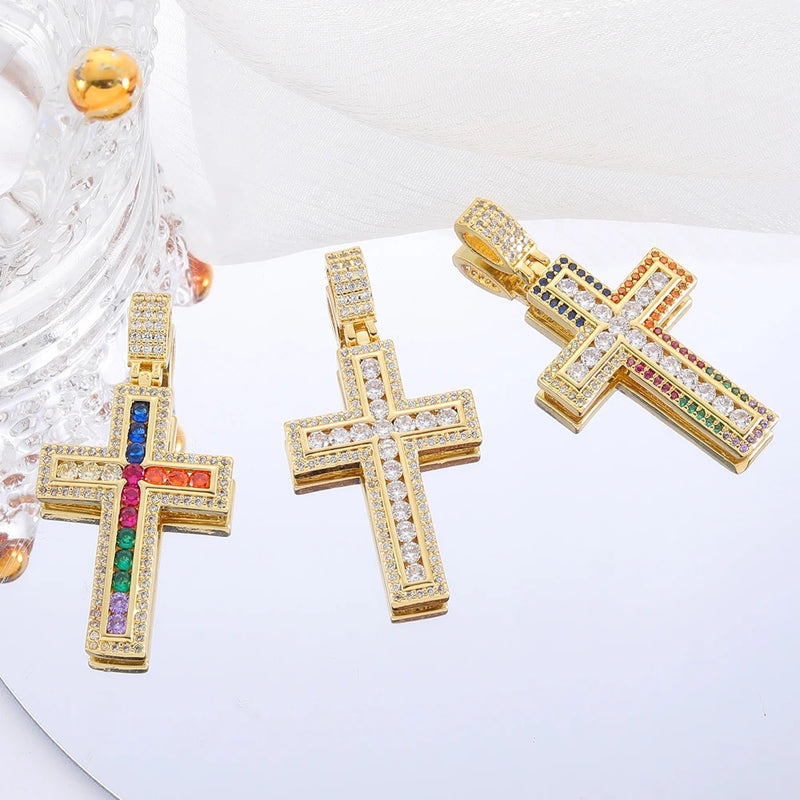 Juya DIY Luxury 18K Real Gold Plated Catholic Christian Cross Charms For Handmade Religious Talisman Pendant Jewelry Making