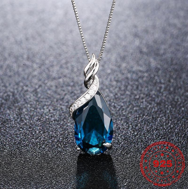 HOYON Pure 925 Sterling Silver Jewelry Single Pendant for Necklace Collares Women Water Drop Blue Gemstone Zircon Bijoux Gifts