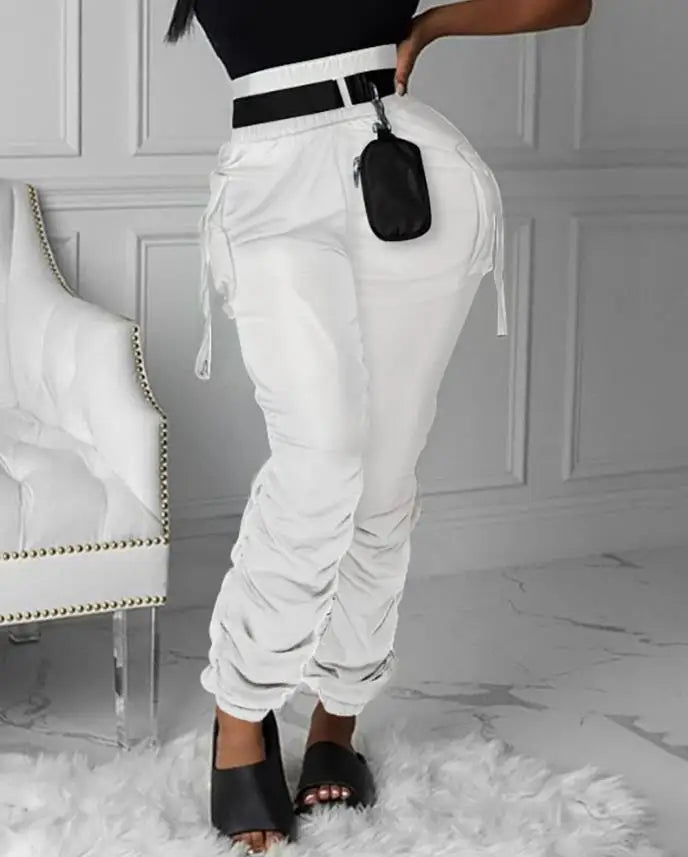 Women's Pants 2023 Spring Fashion Pocket Design Casual Ruched Plain Daily Long Cargo Pants Y2K Clothes