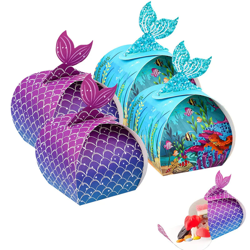 12pcs Mermaid Tail Little Mermaid Birthday Party Treat Bag Under the Sea Themed Goodies Bags Candy Boxes Small Gifts for Guests