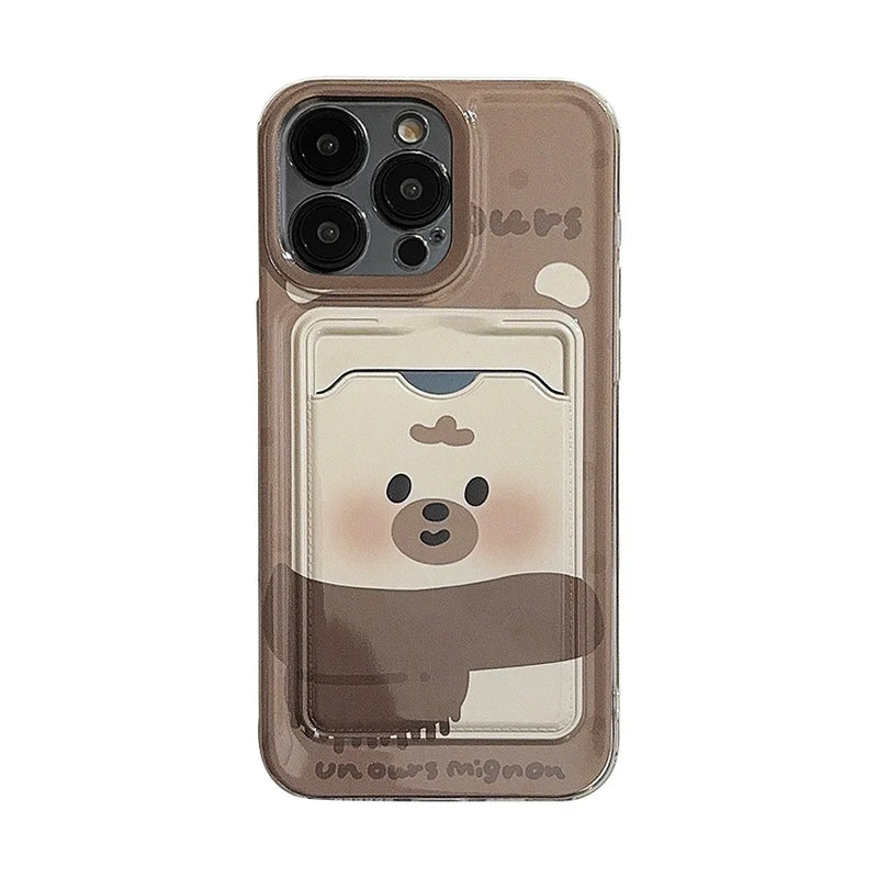 Card bag cover for iphone 15 pro max 14 7 8 plus 11 12 13 promax x xr xsmax ins 2024 cute duck bear phone case conque