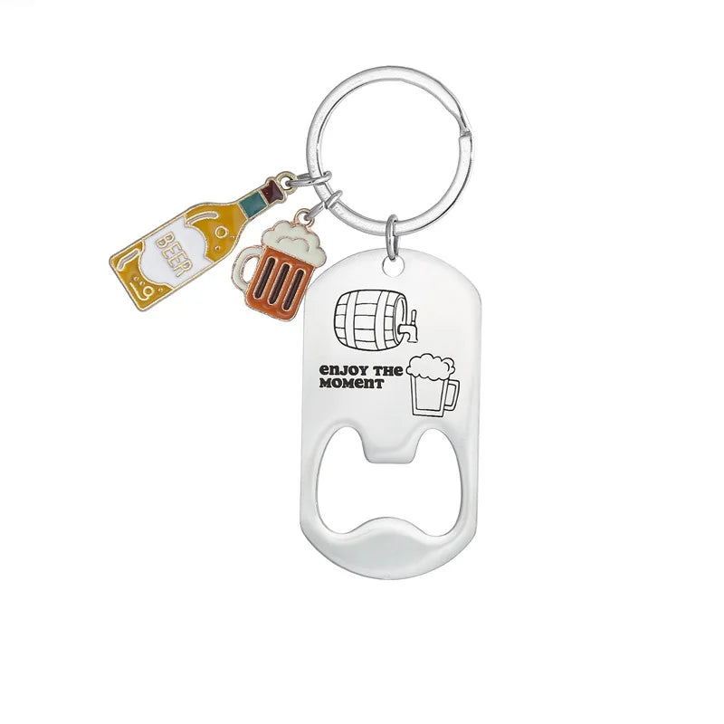 Beer Bottle Opener Stainless Steel Keychain Pendant Father's Day Gift
