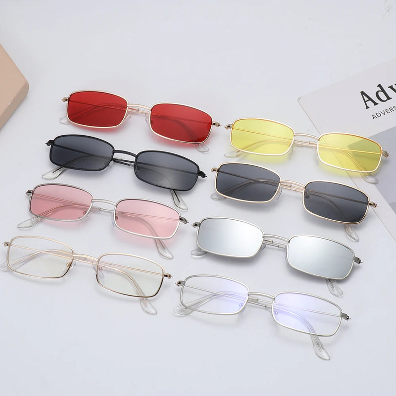 Men Women Eyewear Clear Lens Metal Sun Glasses Brand Shades Vintage Rectangle Sunglasses Small Oval Women's Sunglasses