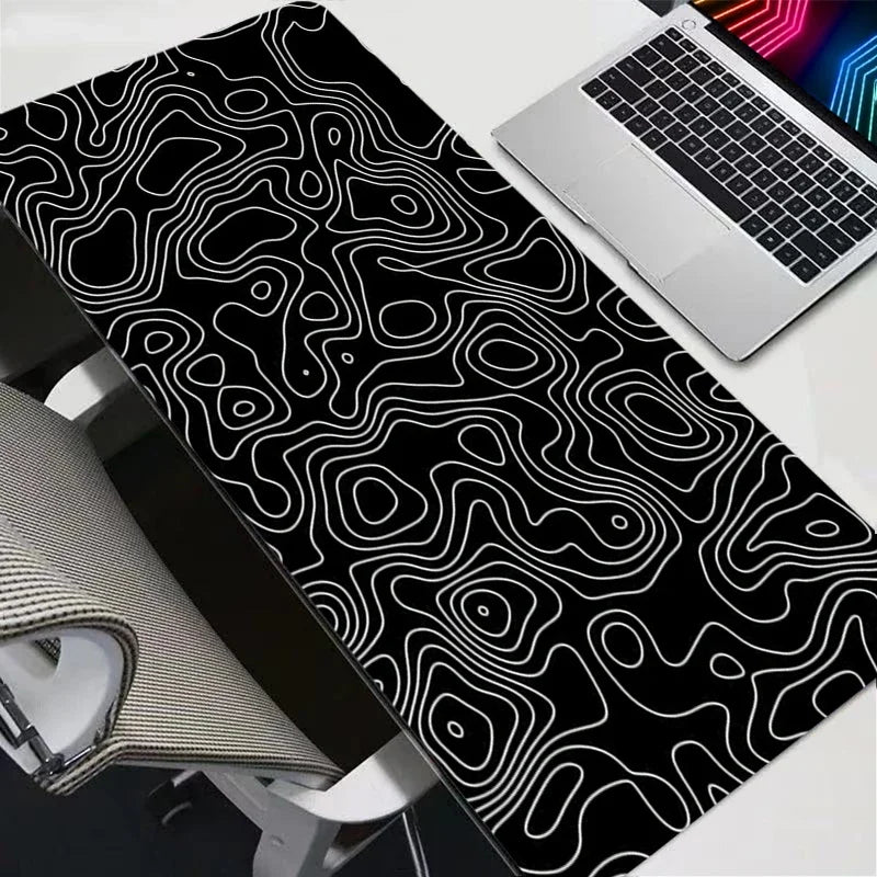 Black White Topographic Map XXL Mousepad Computer Keyboard Pad Mouse Mat Gamer Soft Office Carpet Table Mat Desktop Mouse Pad