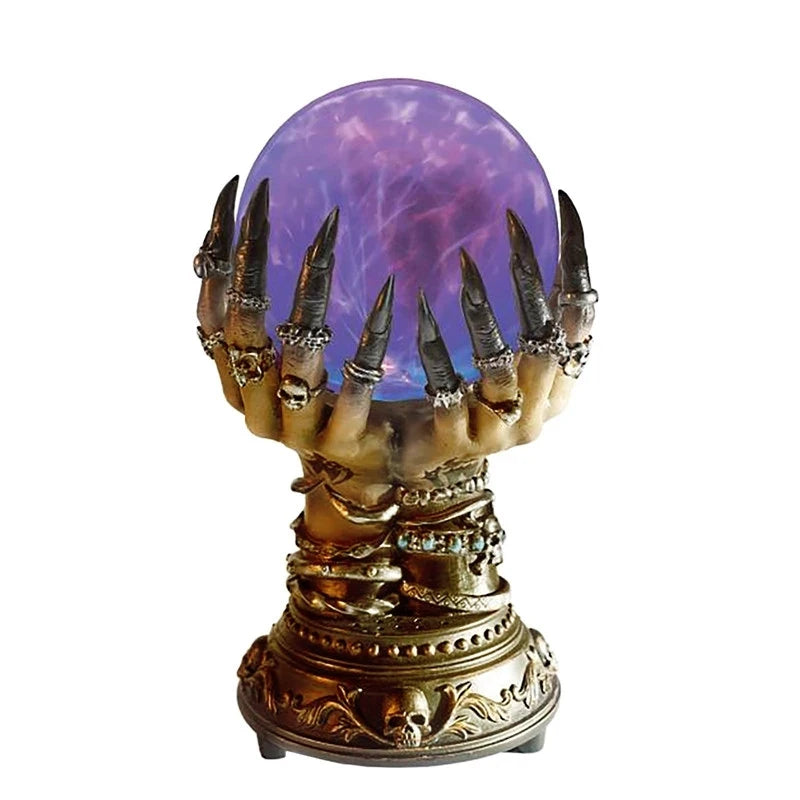 Glowing Deluxe Cellular Crystal Ball Luminous Witch Hand Electrostatic Plasma Light Serve Skull Finger Hallow Spooky Decor