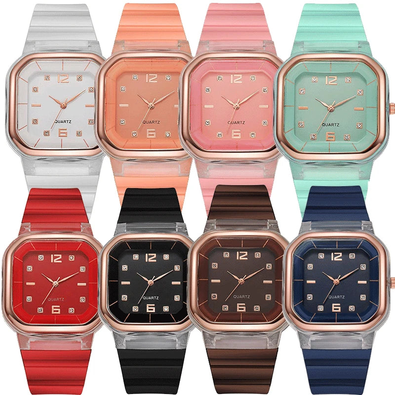 Candy Colors Silicone Square Quartz Women Watch Simple Sports Multifunctional Digital Watch Female Men's Fashion Watch
