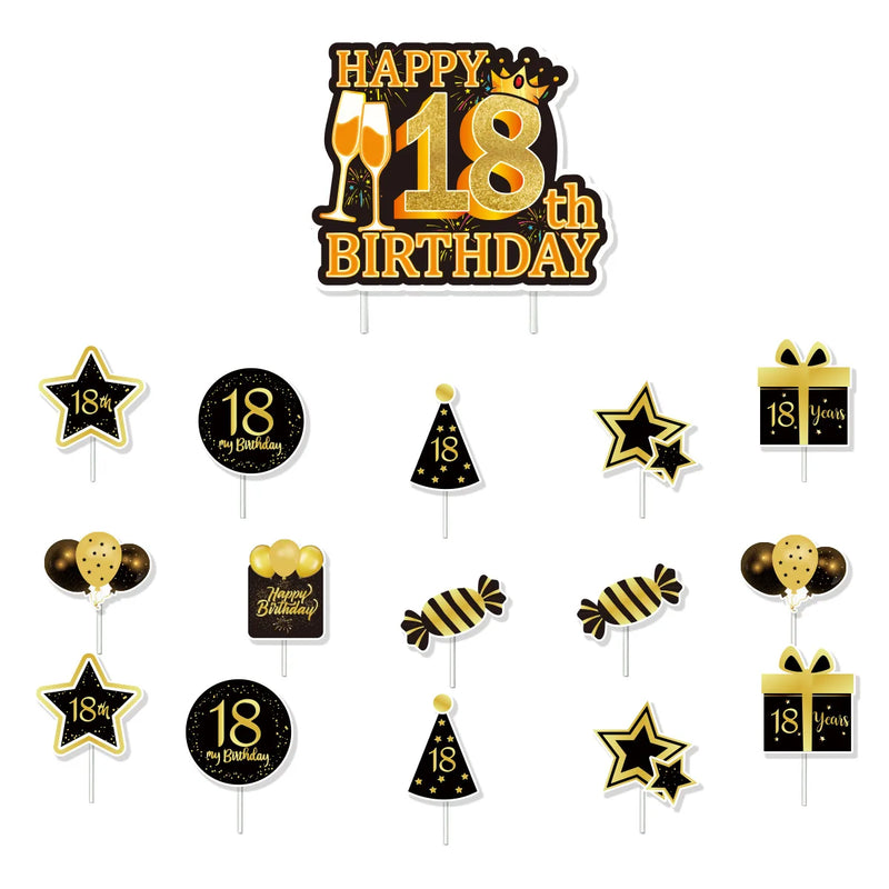 18th Birthday Party Disposable Tableware Plate Cup Napkin Black Gold Party Decorations Birthday Balloon 18 Years Party Supplies