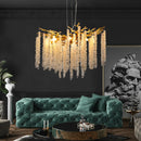 23.6inch Modern Golden Chandelier with Cascading Crystal String, Perfect for Living Room, Dining Room and Foyer, High-End Decorative Lamps (Bulb Not Included)