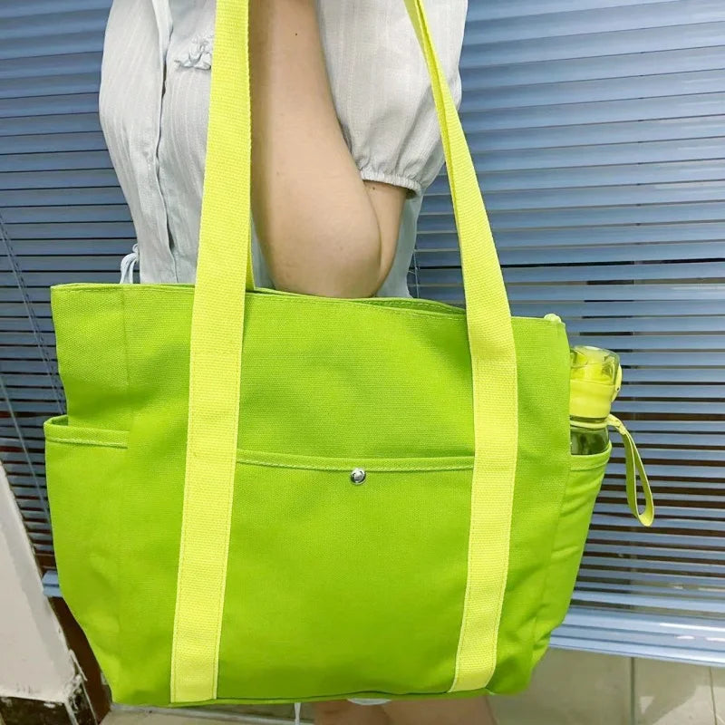 Student Classroom Canvas Handbag New Single Shoulder Tote Bag Large Capacity Commuter Shopping Bag