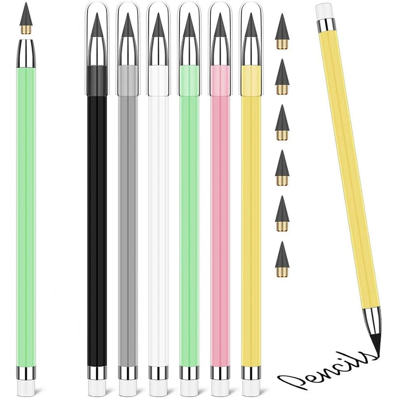 12 PCS Inkless Pencil, Everlasting Pencil Infinity Pencil with Eraser, Reusable Infinite Pencil Replaceable Nibs