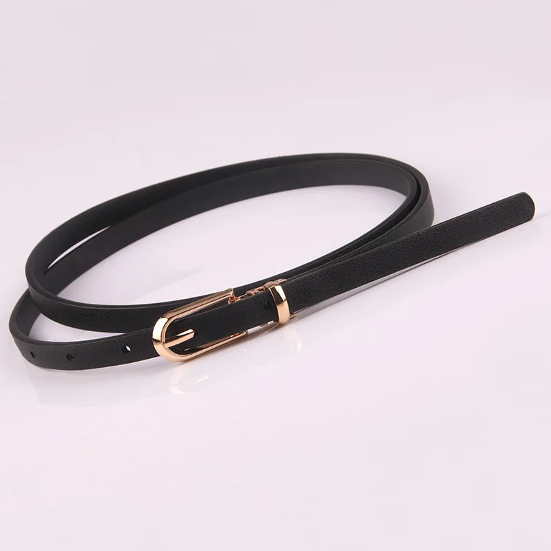 New Women Belts Adjustable PU Leather Thin Belt for Girls Gold Buckle Strap Dress Trousers Designer Waistband Skinny Waist Belt