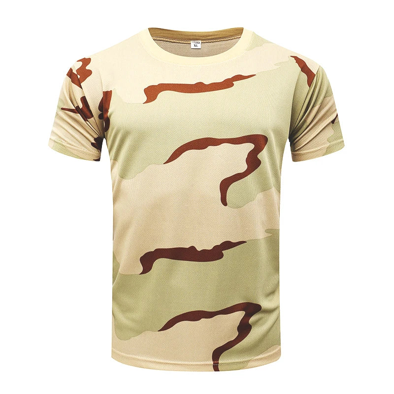 Men Tactical T-shirt Summer Camouflage Quick Dry Short Sleeve O Neck T Shirt Combat Clothes Hunting Camping Shirt