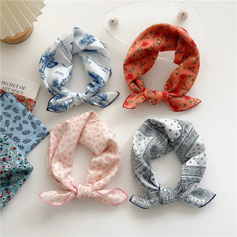 Approx 55cm Cotton Linen Square Scarf Neckerchief Spring Autumn Scarves Neck Scarf Turban Bandanas Headband Decoration for Women
