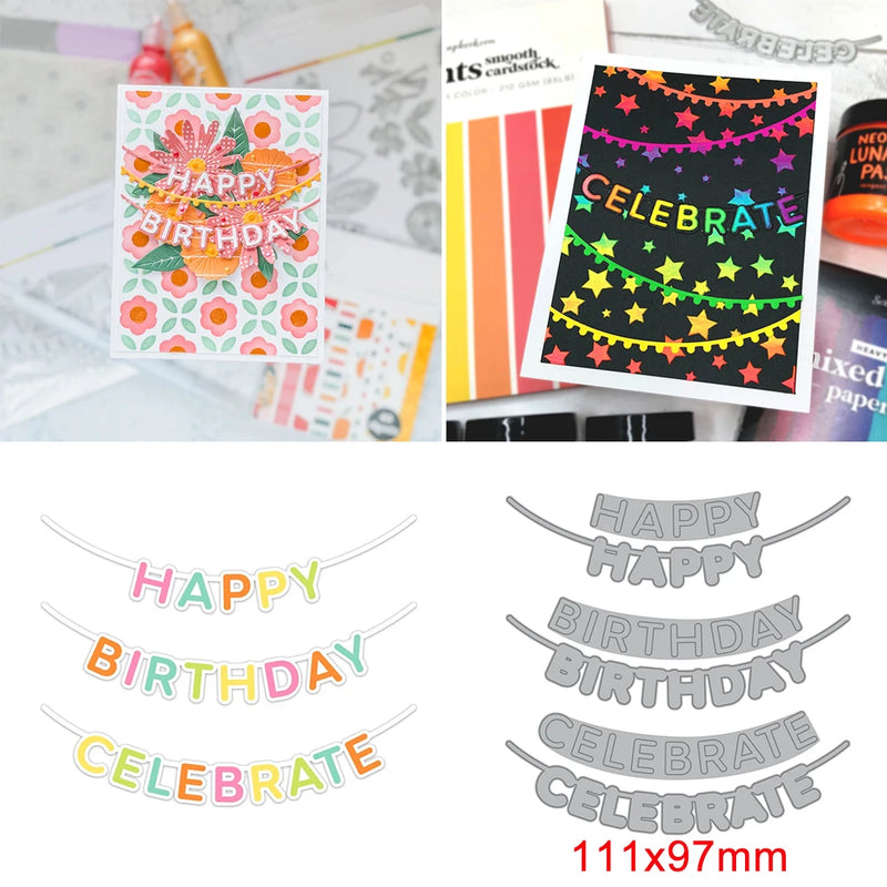 Stacking Shadow Happy Birthday/Happy Easter Metal Cutting Dies Sentiments Words Die Cut For DIY Scrarpbooking Paper Cards Making