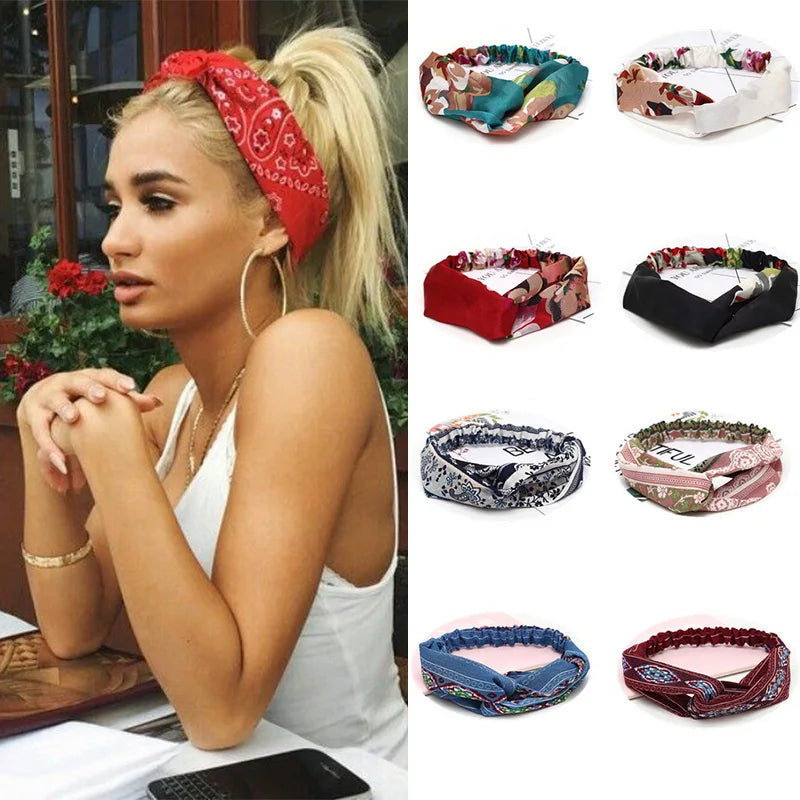 Women Headband New Fashion Hair Bands Bohemian Cross Elastic Hair Band For Ladies Black Purple Female Head band Hair Accessories