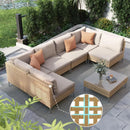 7pcs Wicker Patio Furniture Set, Boho Outdoor Conversation Set Sectional Sofa With Thick Cushions And Coffee Table