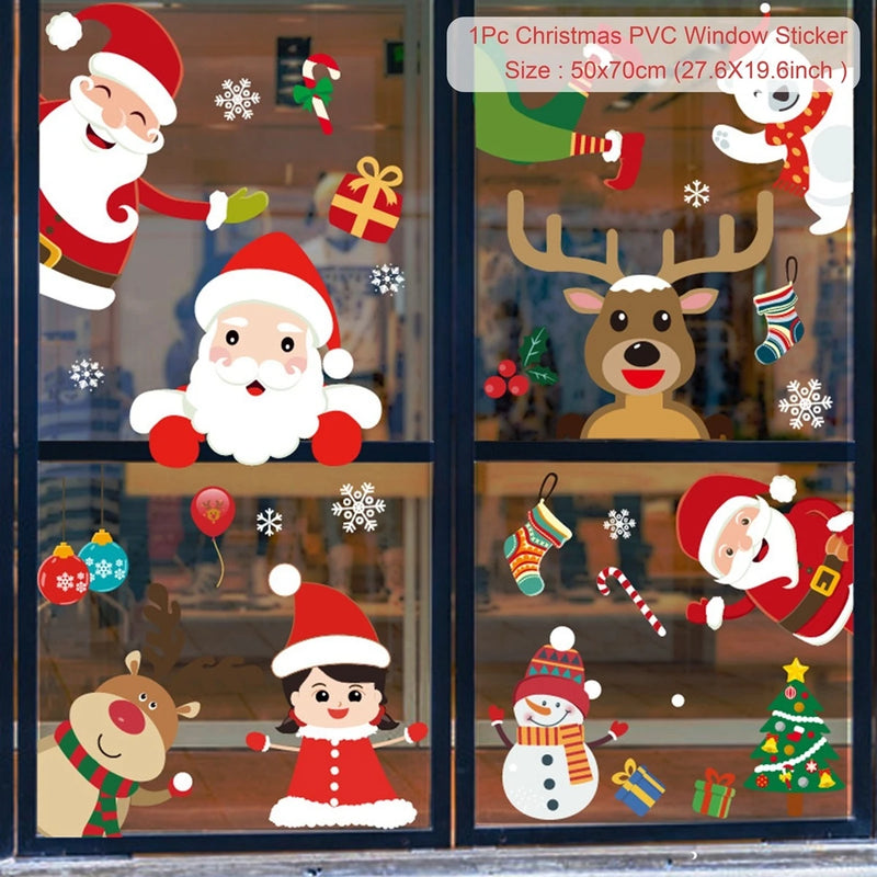 Christmas Window Stickers Merry Christmas Decorations For Home 2024 Christmas Wall Sticker Kids Wall Decals Happy New Year 2025