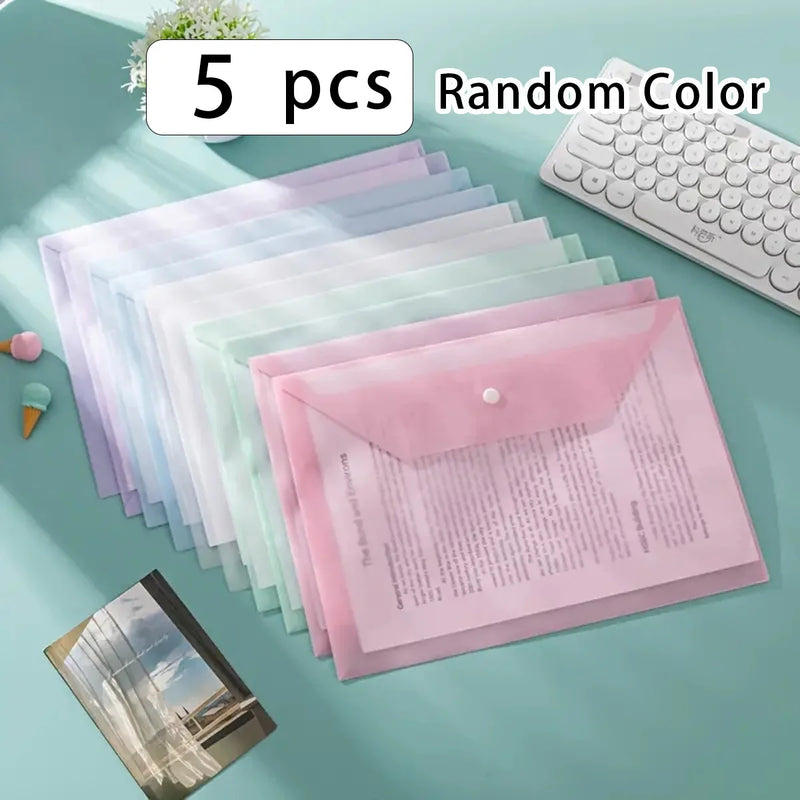 A4 size, plastic envelope document pouch clear reusable PP envelope waterproof folder with button for school office supplies